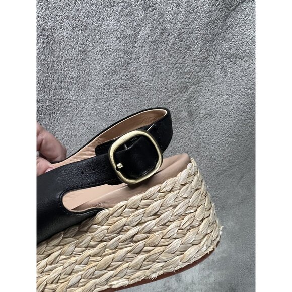 Clarks Women’s 11  Kimmei Wedge Sandal Black Leather Cross Wide Strap Slingback - Picture 11 of 11
